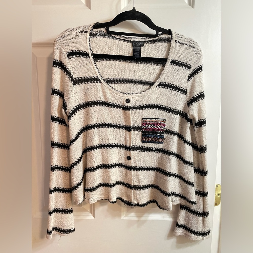 Daytrip Black & White Striped Button-Up Cardigan — Size M